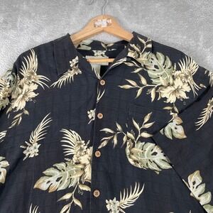 Paradise Collection Cezani Silk Hawaiian Shirt Mens‎ Large Black Floral Tropical